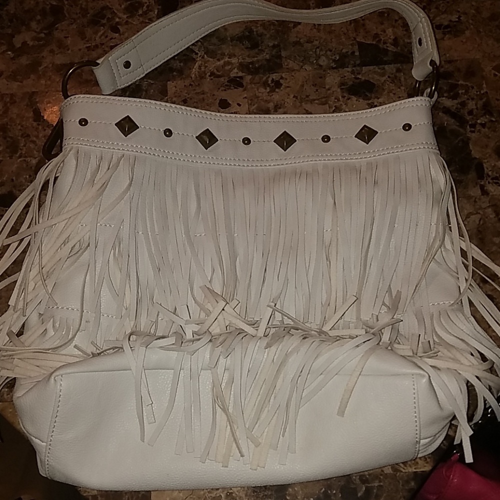 carlos white fringe shoulder bag